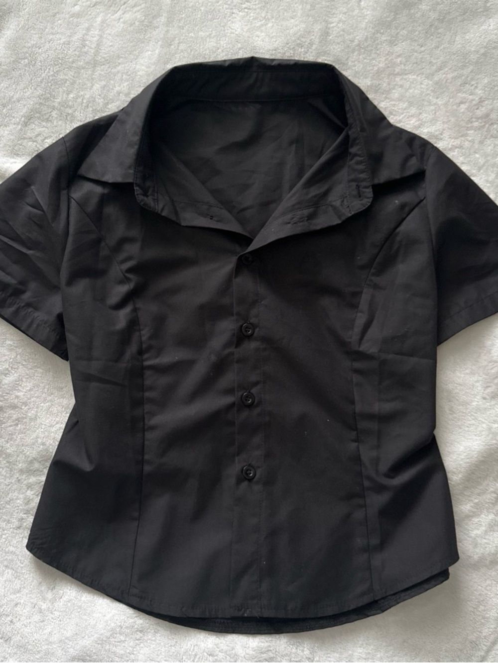 Classic Black Crop Short-Sleeve Button Front Polo Women's Shirt